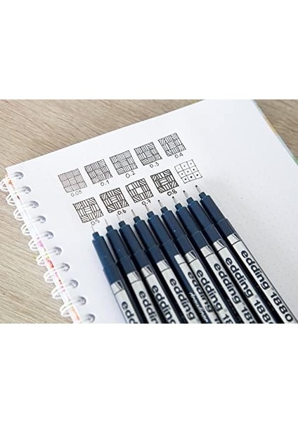 1880 Teknik Çizim Kalemi - Siyah - 10 Kalem - 0,2 mm Çizgi Genişliği