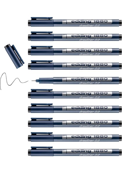 1880 Teknik Çizim Kalemi - Siyah - 10 Kalem - 0,2 mm Çizgi Genişliği fiyatları