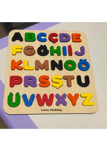 Alfabe Harf Puzzle - Ahşap Tabanlı ve Pla Harflerden Eğitici Oyuncak (21X25CM)