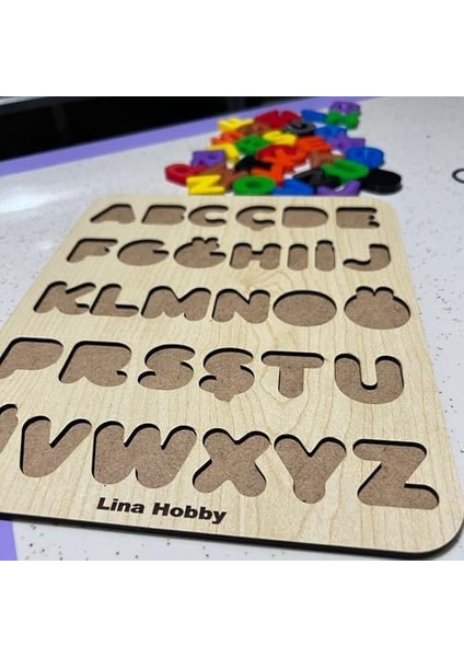 Alfabe Harf Puzzle - Ahşap Tabanlı ve Pla Harflerden Eğitici Oyuncak (21X25CM) modelleri