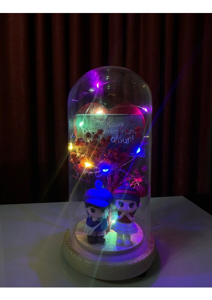 Büyük Boy Cam Fanus Içerisinde Figürlü Öğretmenler Günü Hediyesi modelleri