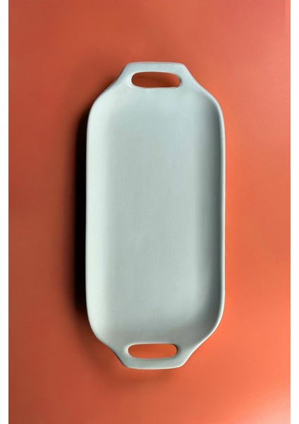 Kulplu Sunum Tepsisi 32X15 cm Seramik Bisküvi Küçük Boy