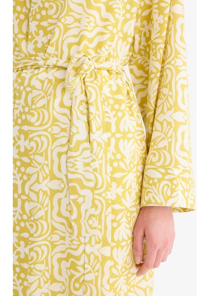 Relax Fit Bisiklet Yaka Desenli Viskon Kimono E7262AX25SM