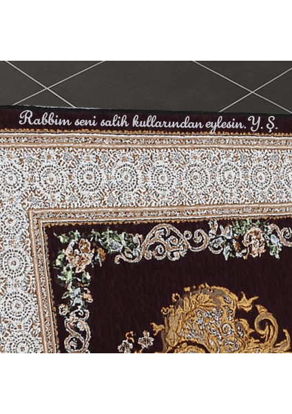 Kişiye Özel Nakış Işlemeli Çiçek Desenli Kendinden Saçaklı Mor Renk Hediyelik Seccade modelleri