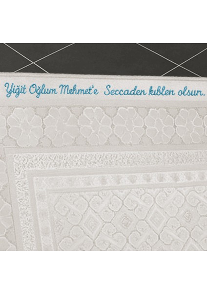 Kişiye Özel Nakış Işlemeli Saf Ipek Kadife Kumaştan Krem Rengi Hediyelik Seccade modelleri