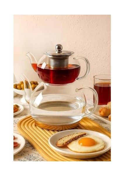Indüksiyon Tabanlı Borosilikat Cam Çaydanlık - 500 ml Üst Demlik + 1800 ml Alt Demlik modelleri