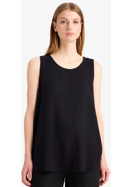 Regular Fit Yuvarlak Yaka Kolsuz Siyah Plaj Üstü D9762AX25SM