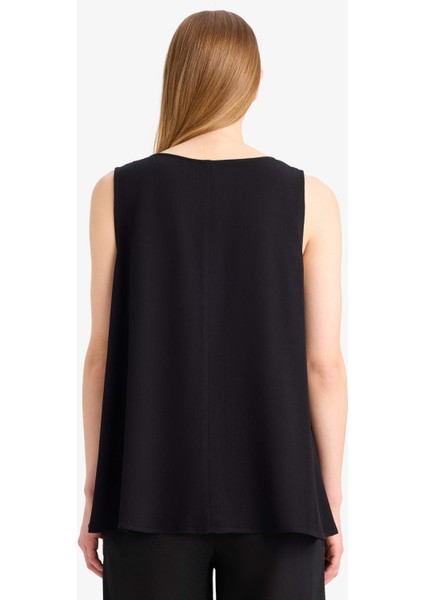 Regular Fit Yuvarlak Yaka Kolsuz Siyah Plaj Üstü D9762AX25SM