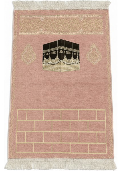 Kişiye Özel Nakış Işlemeli Kabe Motifli Saçaklı Pembe Renk Hediyelik Seccade