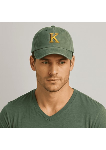 Isme Özel Harf Nakışlı Haki Vintage Stil Eskitme Kumaş Ayarlanabilir Unisex Beyzbol Şapkası fiyatları