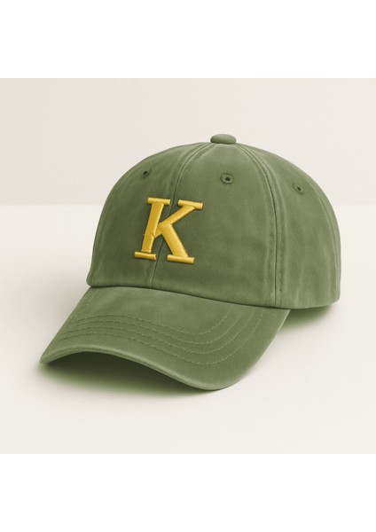 Isme Özel Harf Nakışlı Haki Vintage Stil Eskitme Kumaş Ayarlanabilir Unisex Beyzbol Şapkası fırsatları