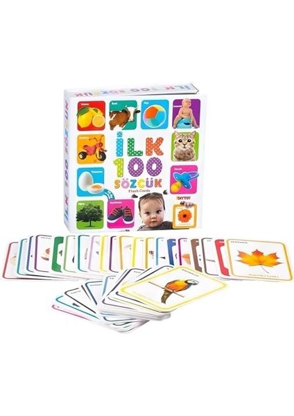 Eğitici Hafıza Kartları Ilk 100 Sözcük Kelime Zeka Kartları - Bebekler Için Resimli Ilk 100 Kelimeler