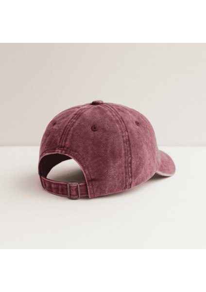 Isme Özel Nakışlı Bordo Vintage Stil Eskitme Kumaş Ayarlanabilir Unisex Beyzbol Şapkası indirimleri