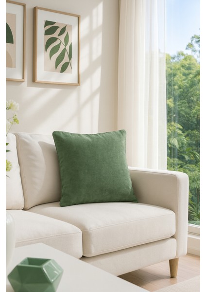 Düz Kadife Kırlent Kılıfı Haki V1 45X45