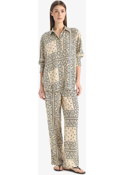 Regular Fit Şal Desenli Viskon Plaj Pantolonu-Fall in Love