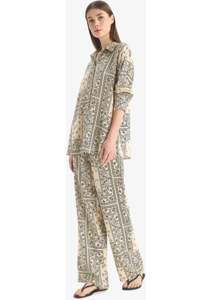 Regular Fit Şal Desenli Viskon Plaj Pantolonu-Fall in Love