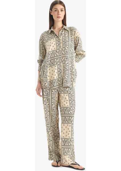 Regular Fit Şal Desenli Viskon Plaj Pantolonu-Fall in Love