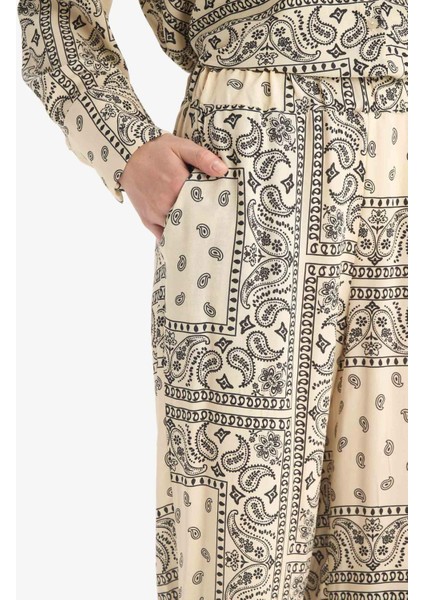 Regular Fit Şal Desenli Viskon Plaj Pantolonu-Fall in Love