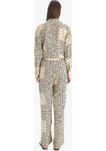 Regular Fit Şal Desenli Viskon Plaj Pantolonu-Fall in Love