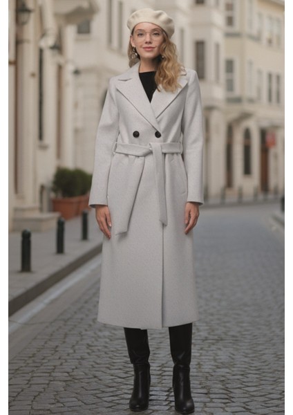 Kışlık Düğme Detaylı Kaşmir Kaşe Kaban