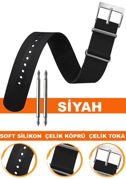 18mm-20mm-22mm-24mm saatlerle uyumlu silikon nato saat kordonu kayışı n02sn-b