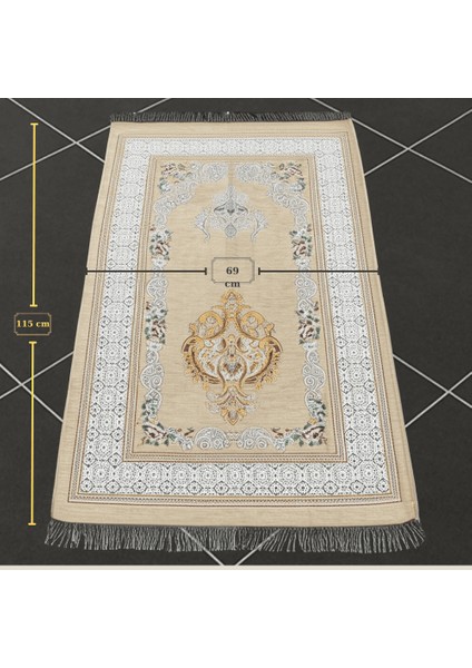 Kişiye Özel Nakış Işlemeli Çiçek Desenli Kendinden Saçaklı Krem Rengi Hediyelik Seccade fırsatları