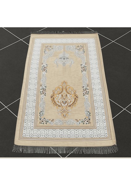 Kişiye Özel Nakış Işlemeli Çiçek Desenli Kendinden Saçaklı Krem Rengi Hediyelik Seccade indirimleri