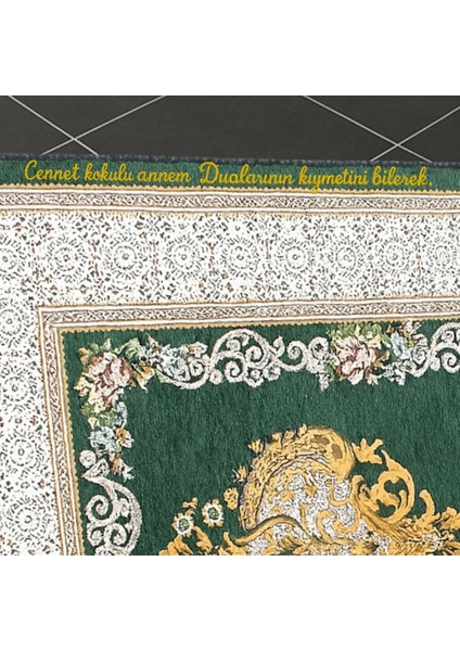 Kişiye Özel Nakış Işlemeli Çiçek Desenli Kendinden Saçaklı Yeşil Renk Hediyelik Seccade modelleri