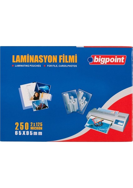 Laminasyon Filmi 65X95MM 125 Mikron 100'LÜ Kutu x 2 Kutu