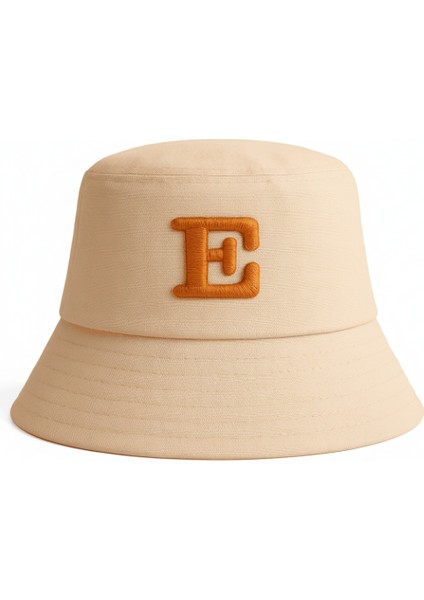 Isme Özel Harf Nakışlı Unisex Krem Bucket Şapka