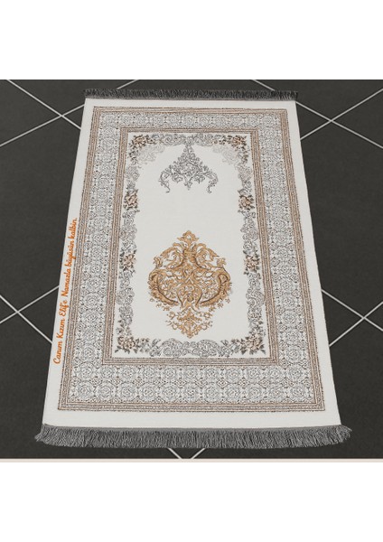 Kişiye Özel Nakış Işlemeli Çiçek Desenli Kendinden Saçaklı Beyaz Renk Hediyelik Seccade fiyatları