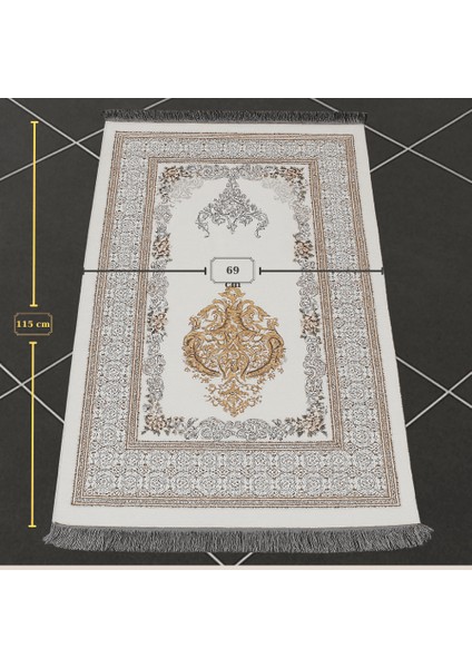 Kişiye Özel Nakış Işlemeli Çiçek Desenli Kendinden Saçaklı Beyaz Renk Hediyelik Seccade fırsatları