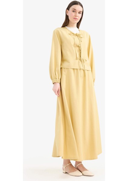 Relax Fit Önden Bağlamalı Keten Uzun Kollu Tesettür Bluz E5352AX25SP