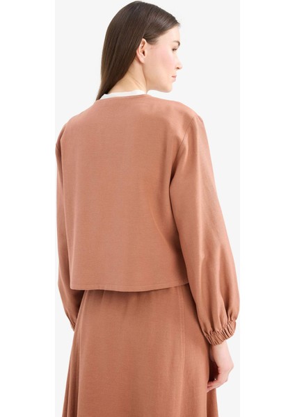 Relax Fit Önden Bağlamalı Keten Uzun Kollu Tesettür Bluz