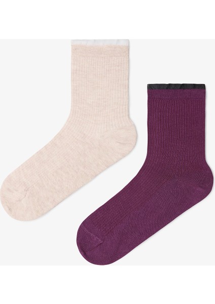 2 Çift Pamuklu Tüllü Soket Çorap