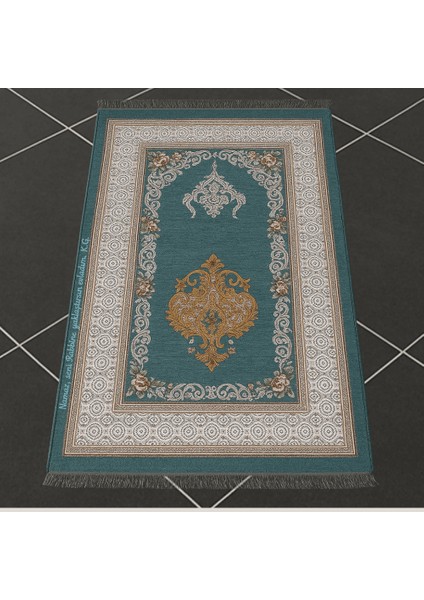 Kişiye Özel Nakış Işlemeli Çiçek Desenli Kendinden Saçaklı Turkuaz Renk Hediyelik Seccade fiyatları