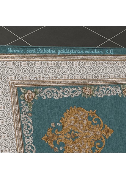 Kişiye Özel Nakış Işlemeli Çiçek Desenli Kendinden Saçaklı Turkuaz Renk Hediyelik Seccade modelleri