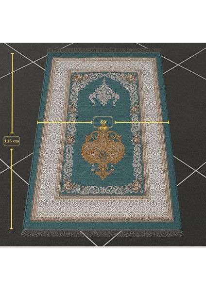 Kişiye Özel Nakış Işlemeli Çiçek Desenli Kendinden Saçaklı Turkuaz Renk Hediyelik Seccade fırsatları