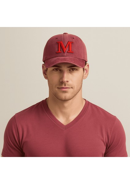 Isme Özel Harf Nakışlı Bordo Vintage Stil Eskitme Kumaş Ayarlanabilir Unisex Beyzbol Şapkası fiyatları