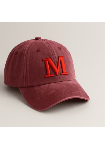 Isme Özel Harf Nakışlı Bordo Vintage Stil Eskitme Kumaş Ayarlanabilir Unisex Beyzbol Şapkası fırsatları