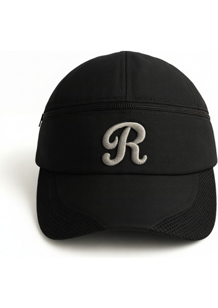 Isme Özel Harf Nakışlı Siyah Mikro Kumaş Ayarlanabilir Unisex Tenis Şapkası