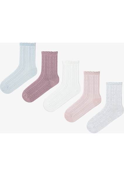 5 Çift Pamuklu Kendinden Desenli Soket Çorap
