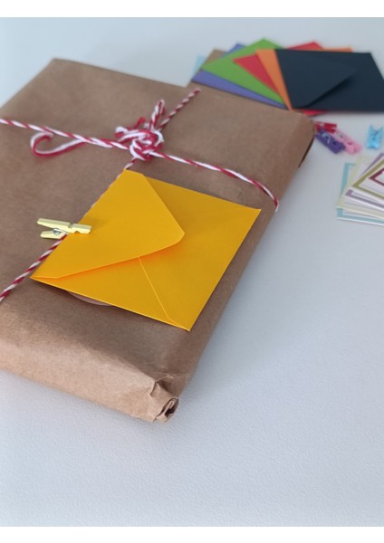 9x7 Karışık Renkli Zarf 8 adet ve Not Kartı 8 Adet - Mandal Seti indirimleri