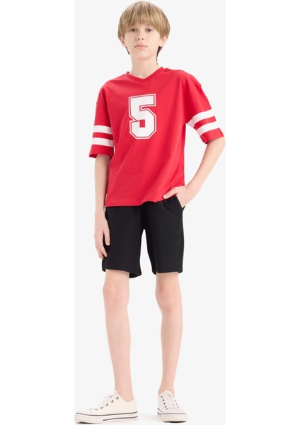 Erkek Çocuk 2'li Takım Baskılı Kısa Kollu Tişört Beli Lastikli Şort E3400A825SM