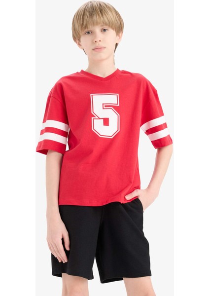 Erkek Çocuk 2'li Takım Baskılı Kısa Kollu Tişört Beli Lastikli Şort E3400A825SM