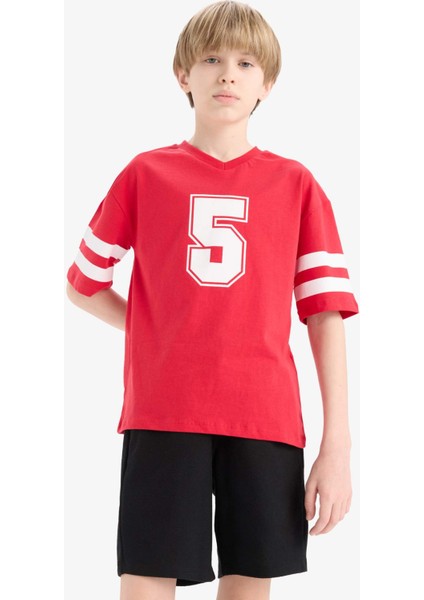 Erkek Çocuk 2'li Takım Baskılı Kısa Kollu Tişört Beli Lastikli Şort E3400A825SM