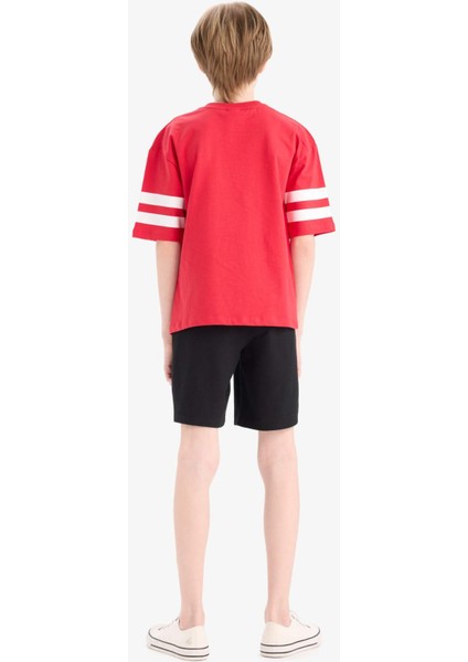 Erkek Çocuk 2'li Takım Baskılı Kısa Kollu Tişört Beli Lastikli Şort E3400A825SM