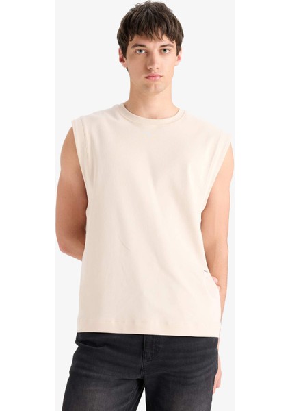 %100 Pamuk Boxy Fit Bisiklet Yaka Baskılı Atlet C5040AX25HS