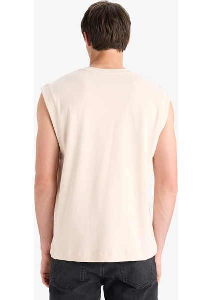 %100 Pamuk Boxy Fit Bisiklet Yaka Baskılı Atlet C5040AX25HS