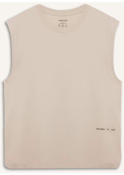 %100 Pamuk Boxy Fit Bisiklet Yaka Baskılı Atlet C5040AX25HS